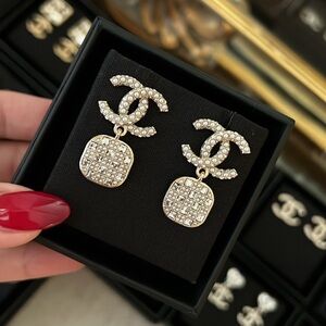 CHANEL Gold and Silver Crystal Earrings